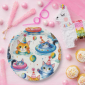 Cat Birthday Pool Party for  Cat Lovers  Papieren Bordje (Feest)