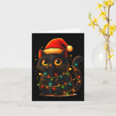 Cat Black Christmas Tree Lights Funny Santa Kitten Kaart (Gele Bloem)