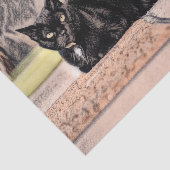 Cat Black Cute  Antiek Schets Kunst Tissuepapier (Detail)