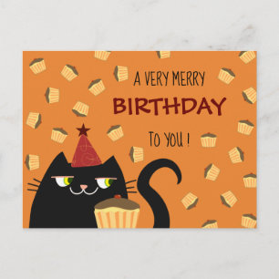 Cat Black Cute Birthday Cake Vibrant Colors Modern Feestdagenkaart