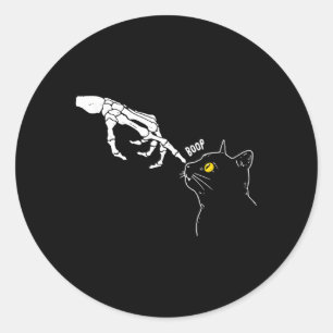 Cat Black Skeleton Hand Boop Halloween Ronde Sticker