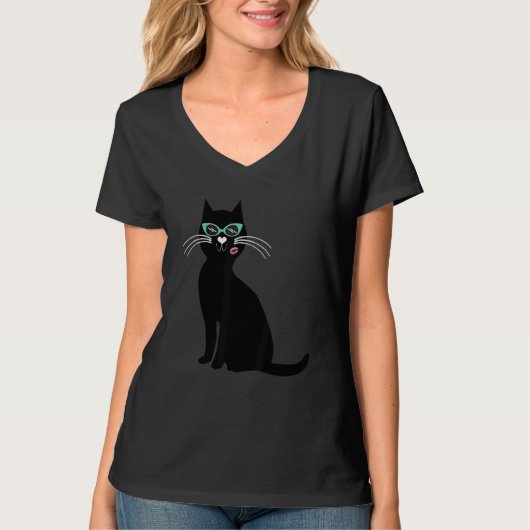 cat black with sunglasses t-shirt (Voorkant)