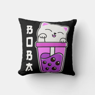 Cat Boba Anime Bubble Tea Neko Girls Kawaii Girls Kussen