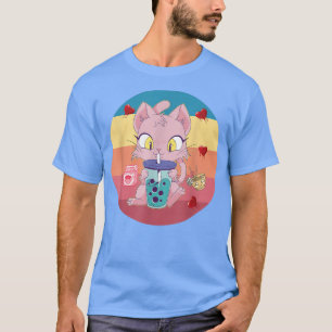 Cat Boba Bubble Tea T Anime Kawaii Neko Strawberry T-shirt