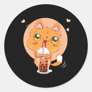 Cat Boba Tea Bubble Kawaii Japanese Anime Gift Gir Ronde Sticker