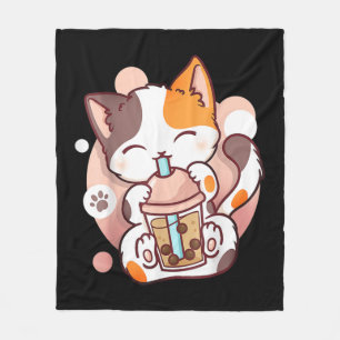Cat Boba Tea Bubble Tea Anime Kawaii Neko Fleece Deken