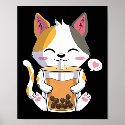 Cat Boba Tea Bubble Tea Anime Kawaii Neko Girl T-s Poster (Voorkant)