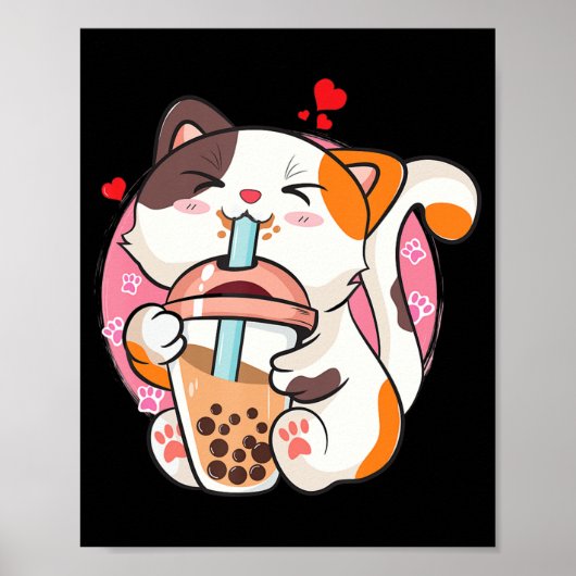 Cat Boba Tea Bubble Tea Anime Kawaii Neko Kinder T Poster (Voorkant)