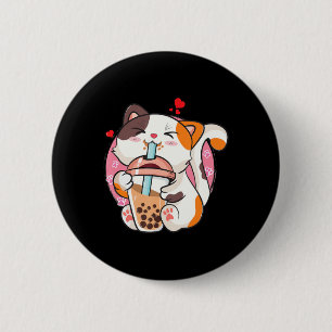 Cat Boba Tea Bubble Tea Anime Kawaii Neko Kinder T Ronde Button 5,7 Cm
