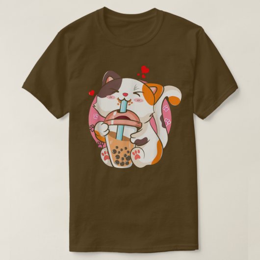 Cat Boba Tea Bubble Tea Anime Kawaii Neko Milktea  T-shirt (Design voorkant)