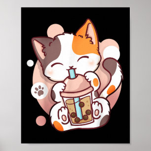 Cat Boba Tea Bubble Tea Anime Kawaii Neko Poster
