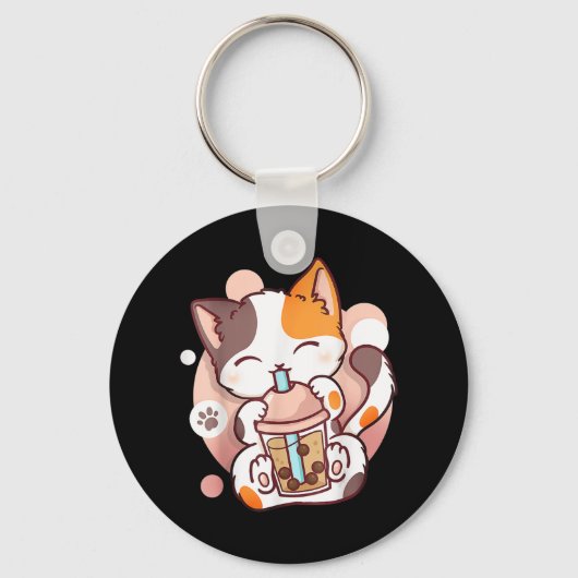 Cat Boba Tea Bubble Tea Anime Kawaii Neko Sleutelhanger (Voorkant)