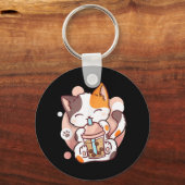 Cat Boba Tea Bubble Tea Anime Kawaii Neko Sleutelhanger (Voorkant)