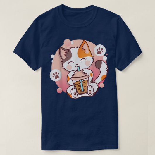 Cat Boba Tea Bubble Tea Anime Kawaii Neko T-shirt (Design voorkant)