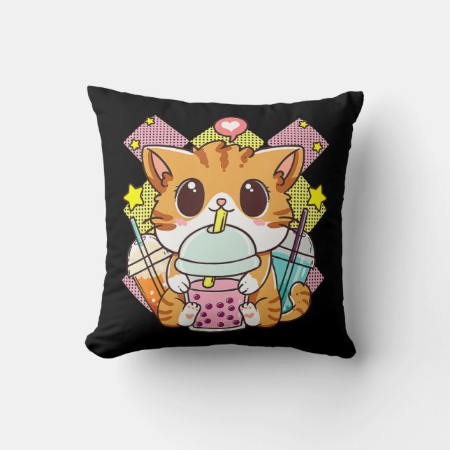 Cat Boba Tea Bubble Tea Anime Kawaii Neko voor mei Kussen (Voorkant)