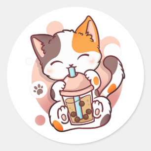 Cat Boba Tea Bubble Tea Anime Kawaii Neko voor mei Ronde Sticker