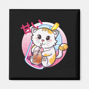 Cat Boba Tea Bubble Tea Cat Lover Anime Kawaii Nek Magneet