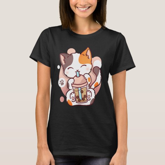 Cat Boba Tea Bubble Tea Neko T-shirt (Voorkant)
