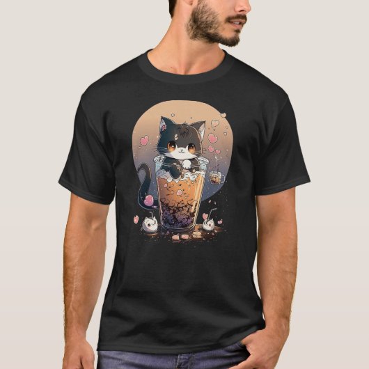 Cat Boba Tea kawaii Kitty Bubble Tea Anime T-shirt (Voorkant)