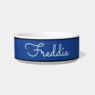 Cat Bowl Chic Blue Glitter Gepersonaliseerd Voerbakje