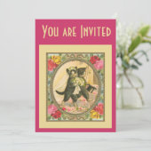 Cat Bride and Groom Wedding Invitation pink yellow (Debout devant)