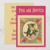 Cat Bride and Groom Wedding Invitation pink yellow Kaart (Voorkant / Achterkant)