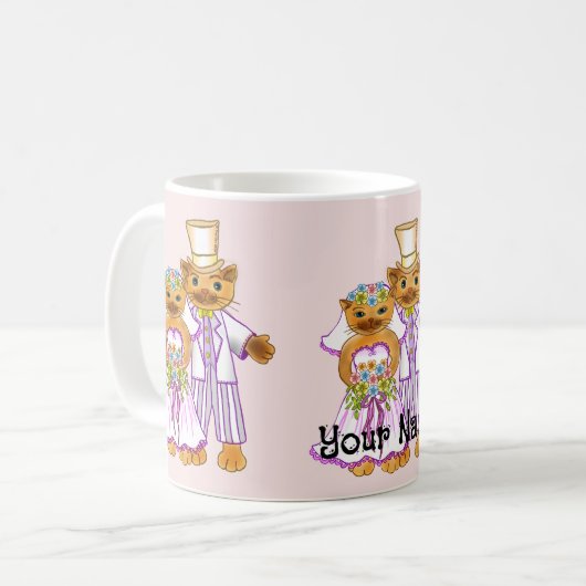 Cat Bride en Groom bruiloft mok (Voorkant links)