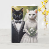 Cat Bride en Groom Kaart (Gele Bloem)