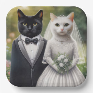 Cat Bride en Groom Papieren Bordje