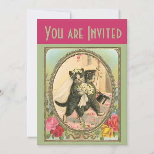 Cat Bride en Groom Wedding Invitation Kaart (Voorkant)