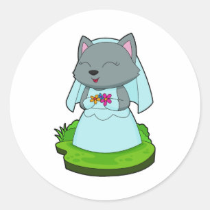 Cat Bride Flowers Wedding Ronde Sticker