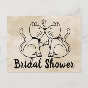 Cat Bruids Douche Uitnodiging Bruin Waterverf Briefkaart
