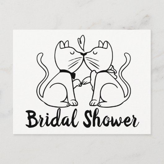 Cat Bruids Douche Uitnodiging Zwart Wit Modern Briefkaart (Voorkant)
