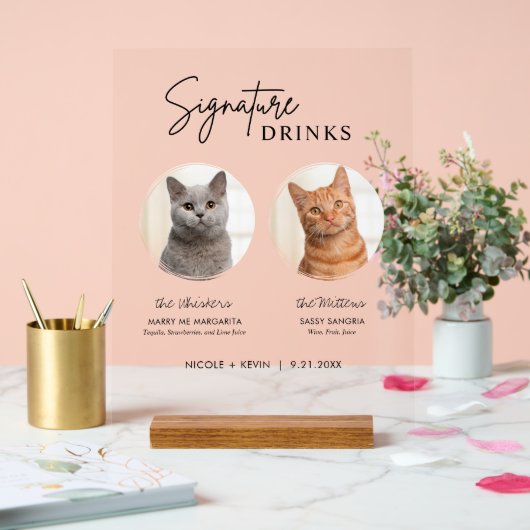 Cat bruiloft handtekening Drinken Cocktail Bar Fro Acryl Bord (Huwelijk)