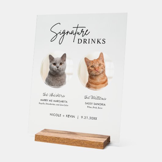 Cat bruiloft handtekening Drinken Cocktail Bar Fro Acryl Bord (Hoek)