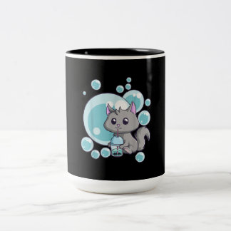 Cat Bubble Tea Gift | Funny Boba Tea Cats Design Tweekleurige Koffiemok