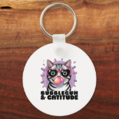 Cat Bubblegum Funny Pop Zonnebril Hart Ogen Sleutelhanger (Voorkant)