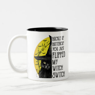 Cat Buckle up Buttercup je hebt net mijn heks gevl Tweekleurige Koffiemok