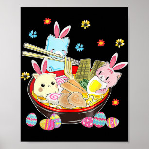 Cat Bunny Ears Ramen Kawaii Paasdag Anime Lover Poster