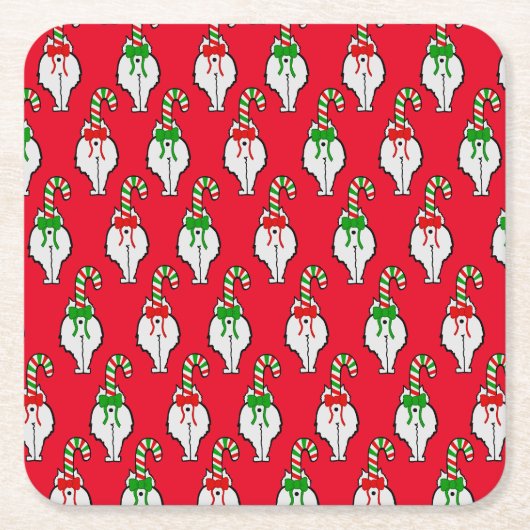 Cat Butt Christmas Vierkante Kartonnen Onderzetter (Voorkant)