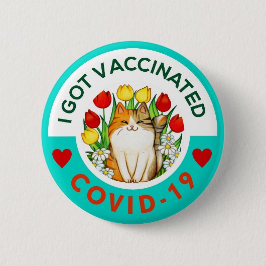 Cat-Button met covid-vaccinatie Ronde Button 5,7 Cm (Voorkant)