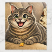Cat caricature wijn etiket (Enkel label)