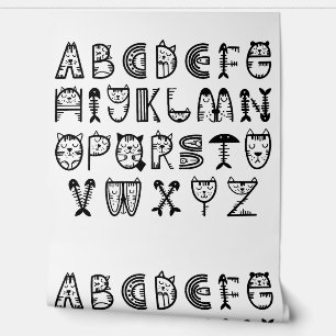 Cat Cartoon alfabetten afdrukken Behang