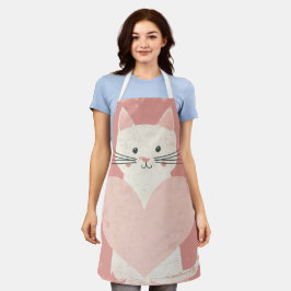 Cat Cartoon Schort met Hart en Roze
