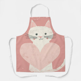  Cat Cartoon Schort met Hart en Roze