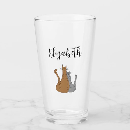 Cat Cartoon Tekening Tabby Katten Elegant Script Glas (Voorkant)