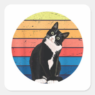 Cat Cat Cat Cat Retro-kleuren voor Dierenvrienden Vierkante Sticker