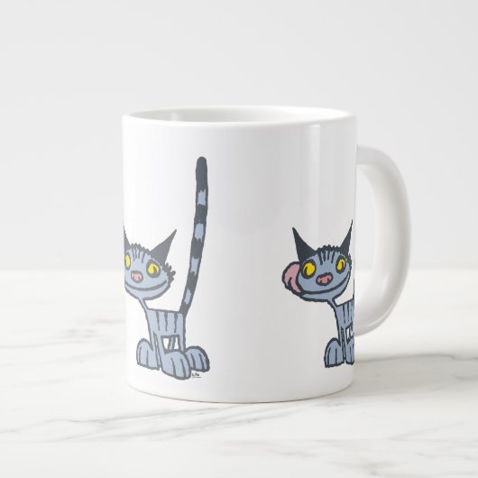 Cat Cat Cool Grey Cartoon Cat Jumbo Mok (Voorkant rechts)