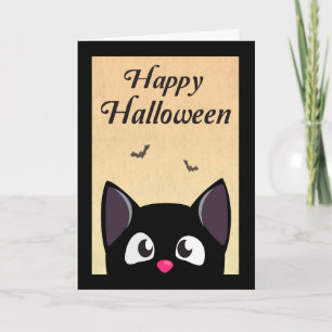 Cat Cat Cute Black Cartoon Cat voor Halloween Kaart