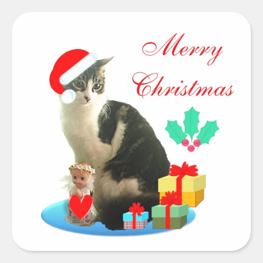 Cat Cat Cute Kerstmis Vierkante Sticker (Voorkant)